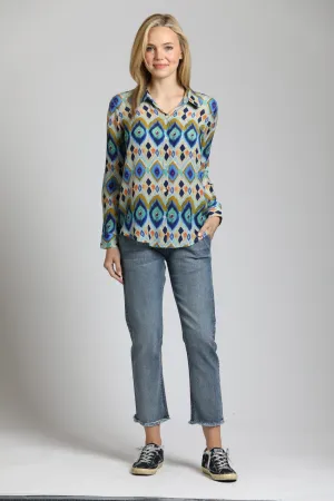 APNY Colorful Geometric Stripe - Button Up With Roll Up Sleeve