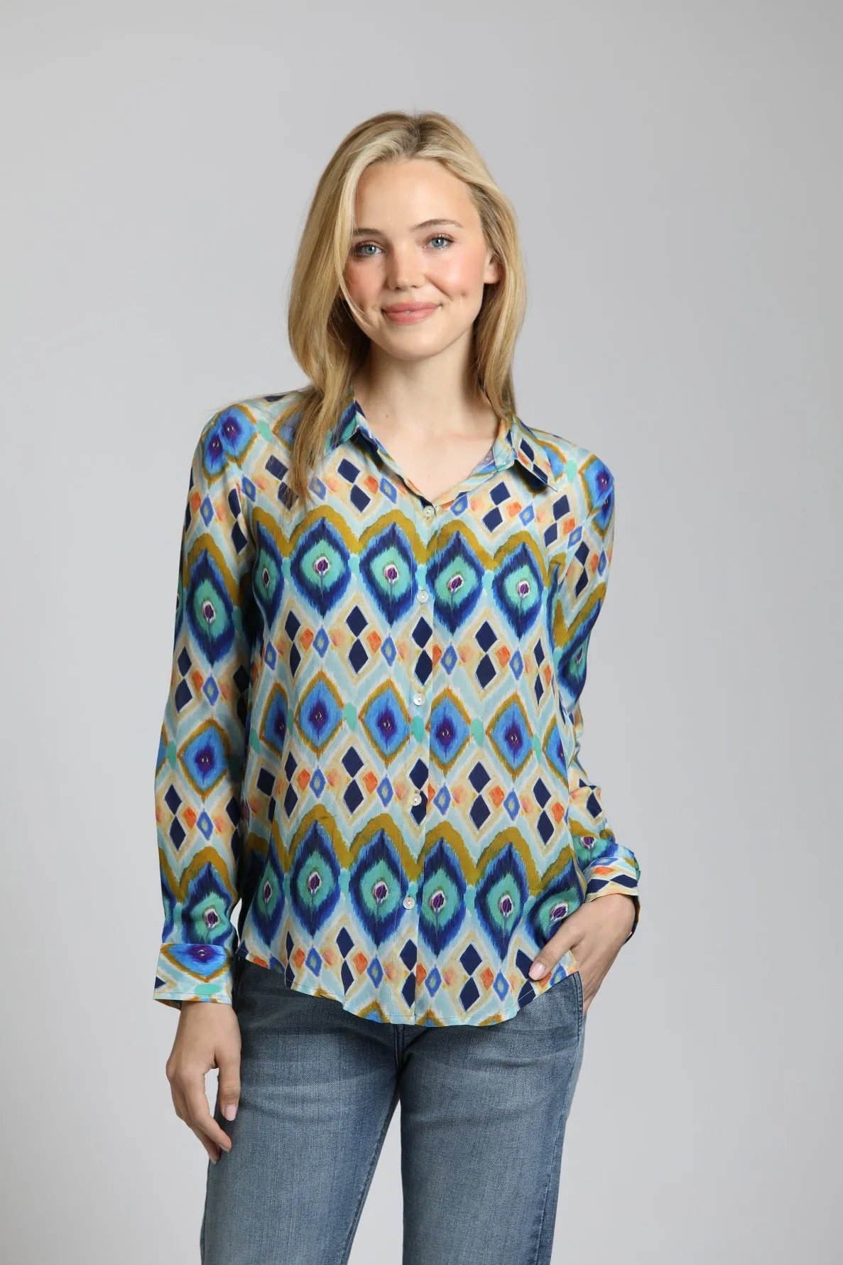 APNY Colorful Geometric Stripe - Button Up With Roll Up Sleeve