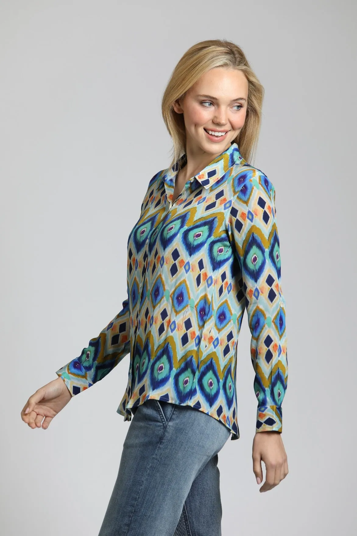 APNY Colorful Geometric Stripe - Button Up With Roll Up Sleeve