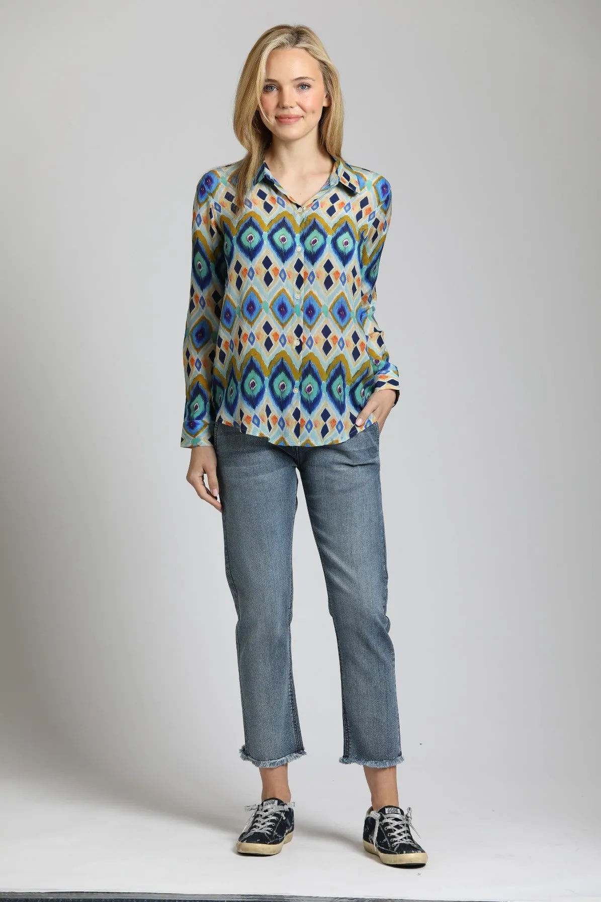 APNY Colorful Geometric Stripe - Button Up With Roll Up Sleeve