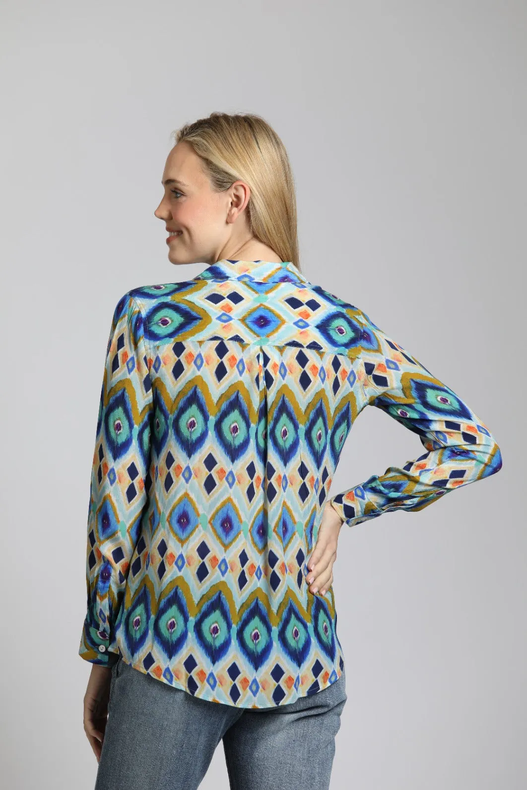 APNY Colorful Geometric Stripe - Button Up With Roll Up Sleeve