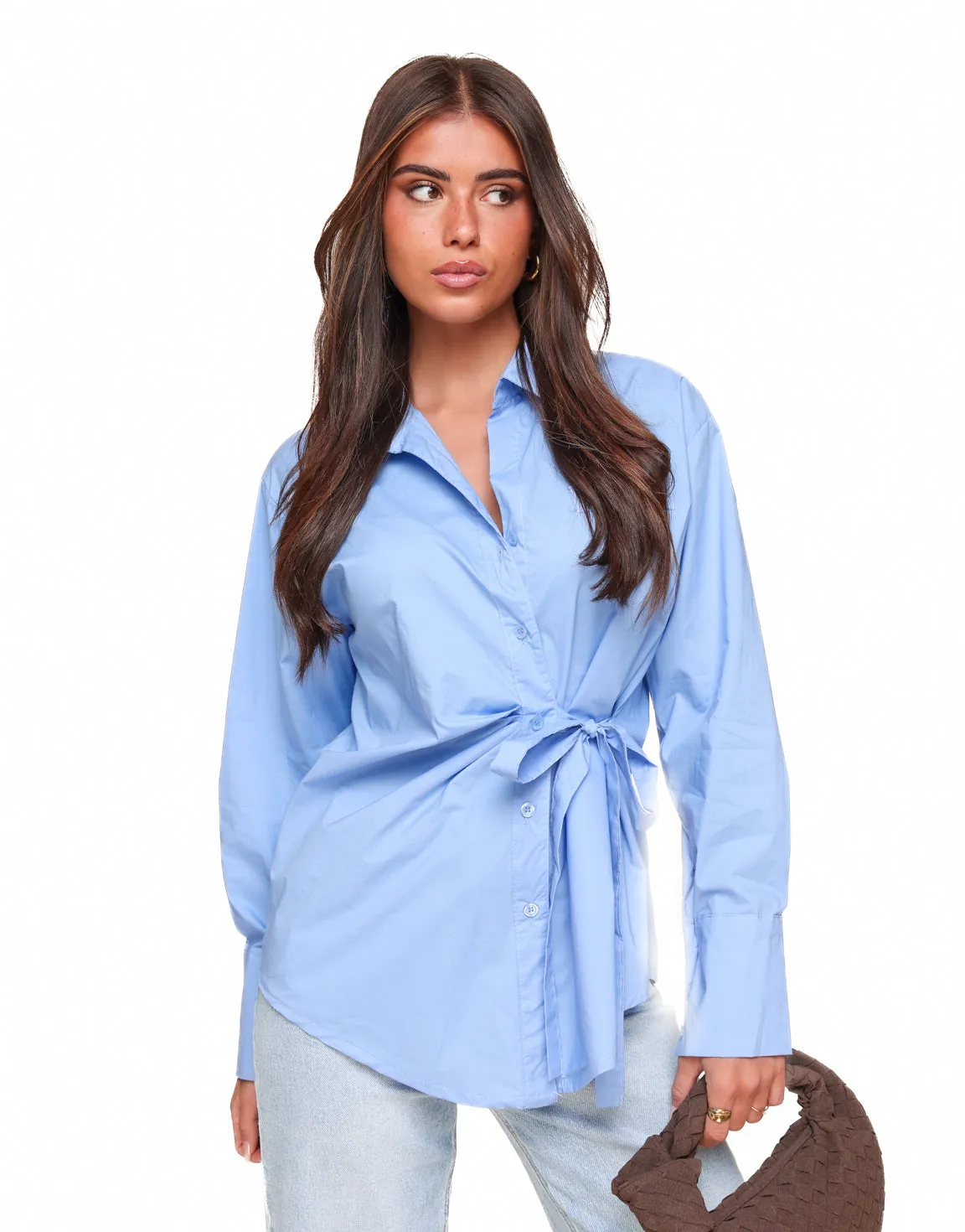 Blauwe Getailleerde Schuine Strik - Blouse