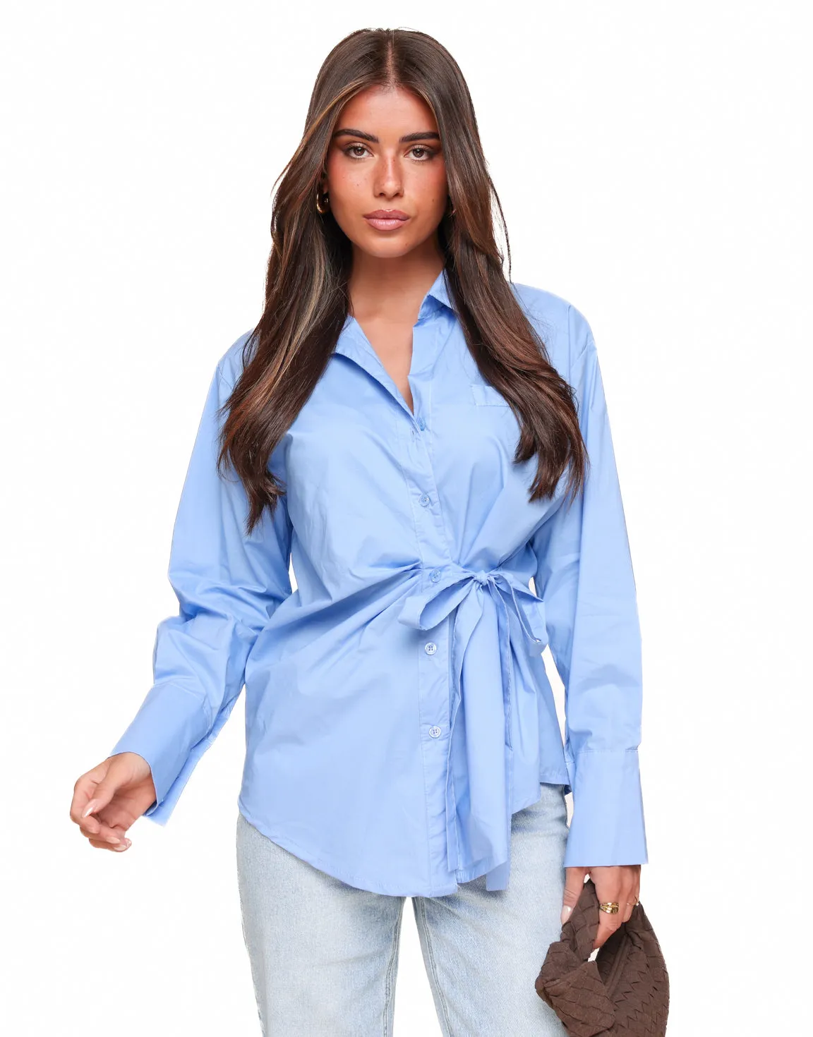 Blauwe Getailleerde Schuine Strik - Blouse