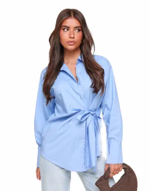 Blauwe Getailleerde Schuine Strik - Blouse
