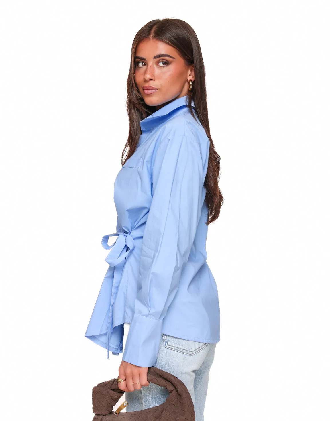 Blauwe Getailleerde Schuine Strik - Blouse