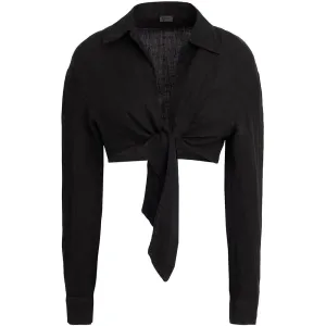 Blouse 8 by Yoox Linen Front Wrap, black