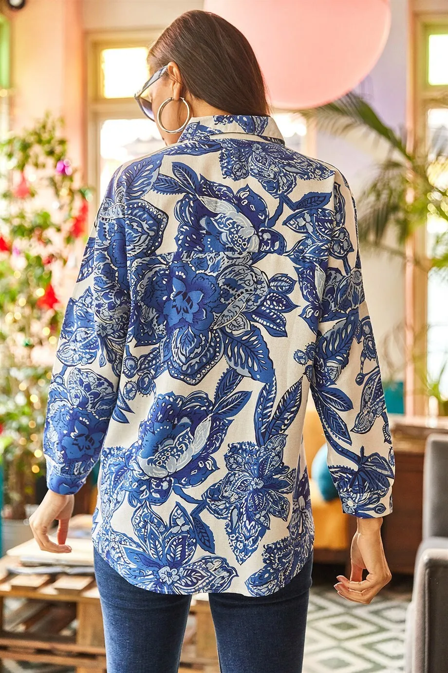 Blue Big Floral Designer Shirt