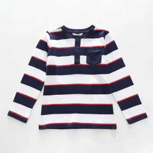 Boys' Blue Stripe Henley Top