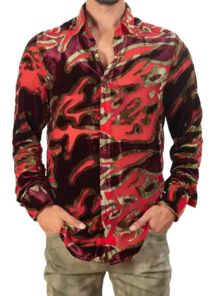 Burgundy Gold Abstract Velvet Shirt