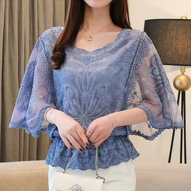 ButterFly Blue Blouses For Women