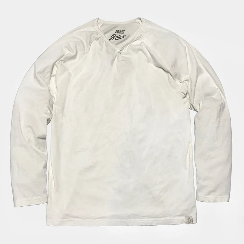 BZEN M.3089-EARL 1 REGULAR FIT LONG SLEEVE 1 BUTTON HENLEY JERSEY-180GSM-E0 WHITE