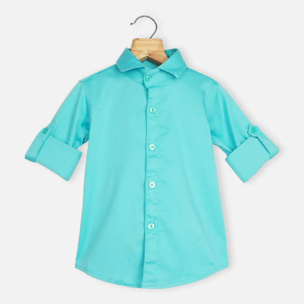 Casual Full Sleeves Shirt- Blue, White & Black