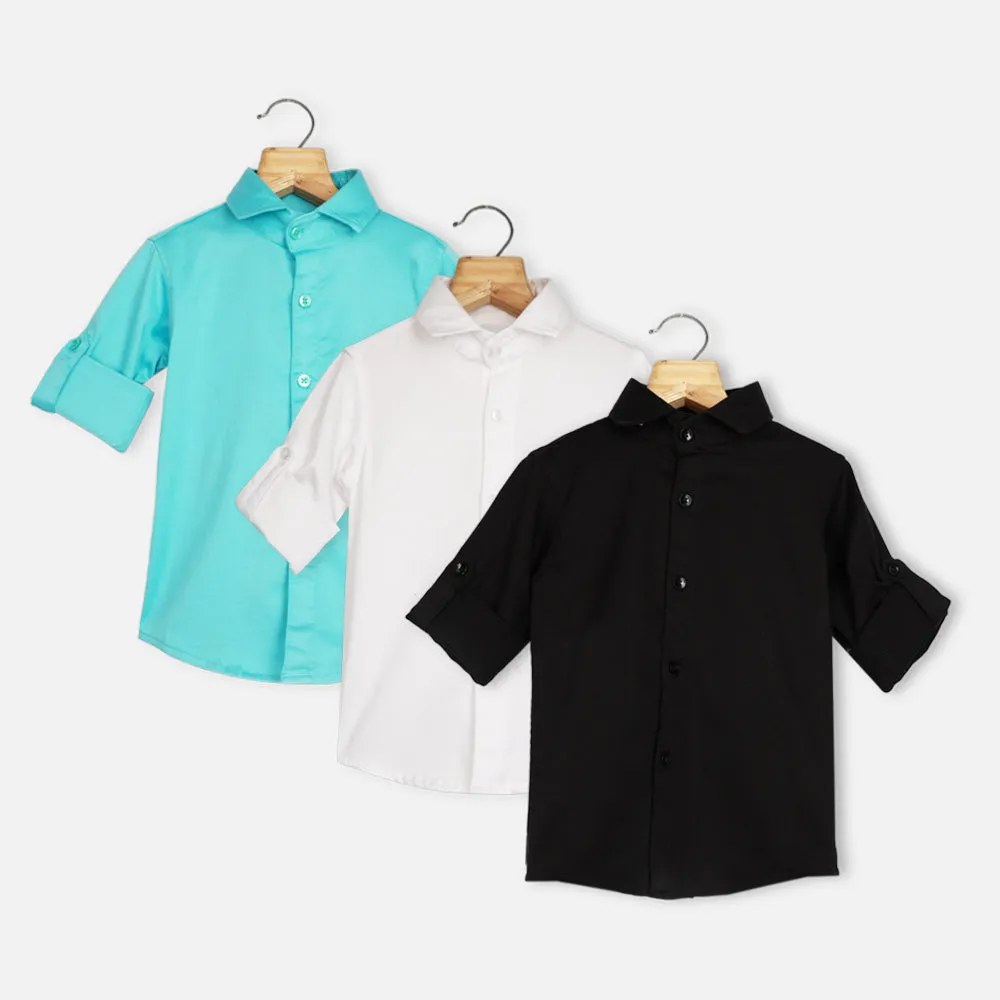 Casual Full Sleeves Shirt- Blue, White & Black