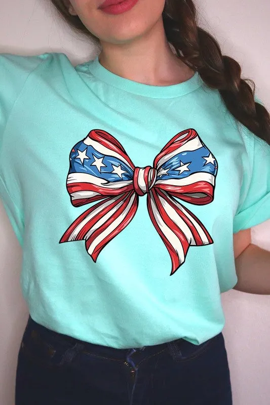 Coquette American Flag Bow Graphic T Shirt