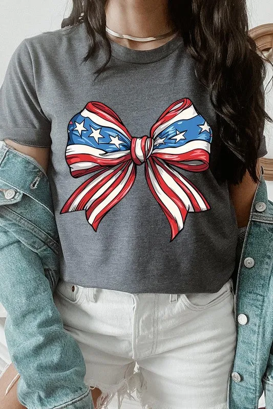 Coquette American Flag Bow Graphic T Shirt