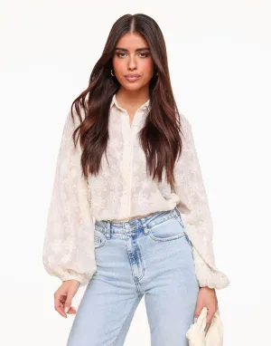 Creme Bloemen - Blouse