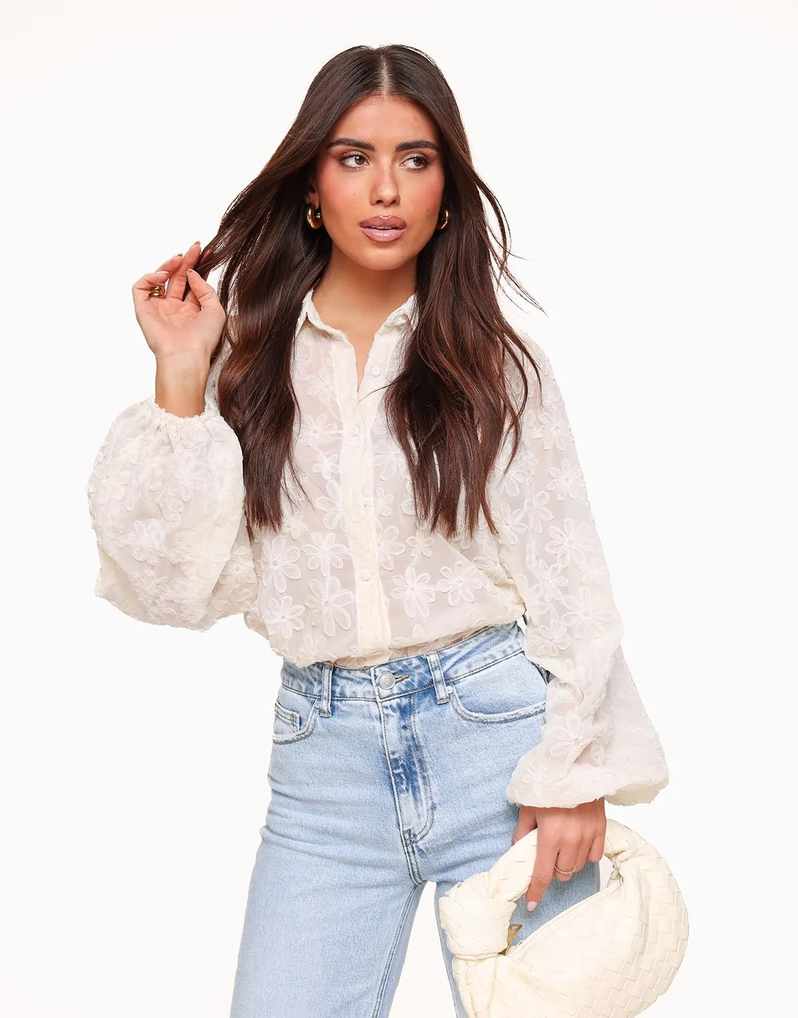 Creme Bloemen - Blouse