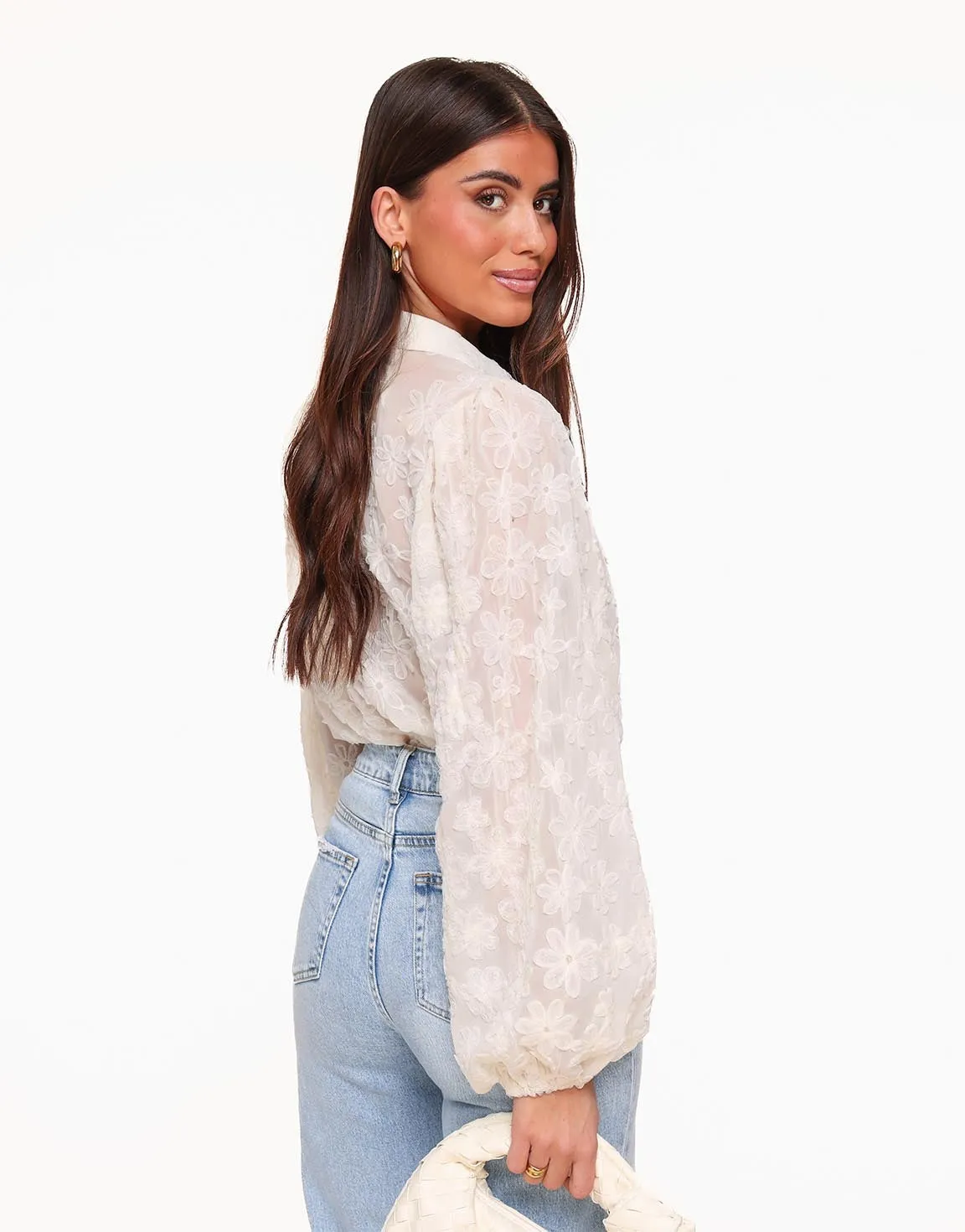 Creme Bloemen - Blouse