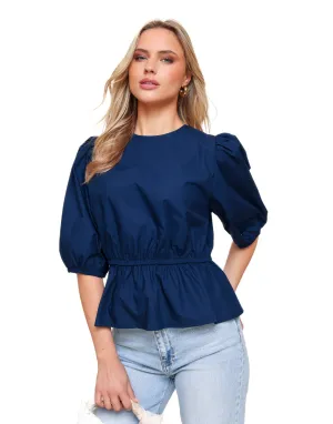 Donkerblauwe 3/4 Pofmouwen - Blouse