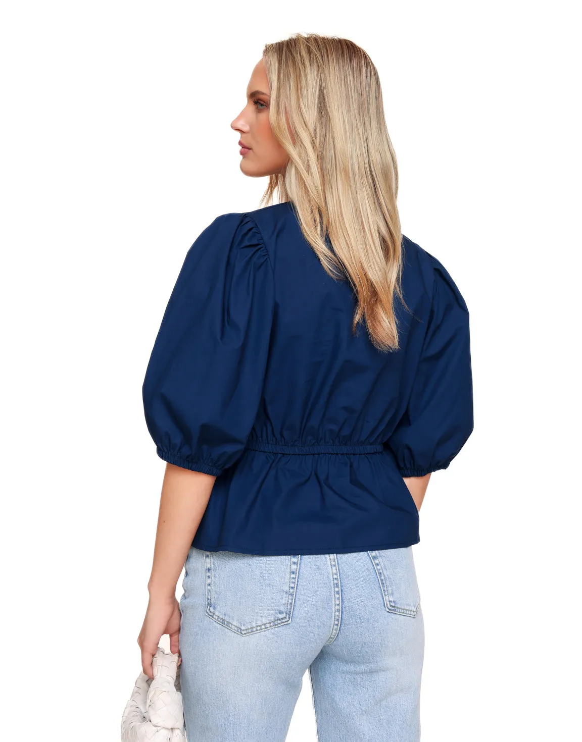 Donkerblauwe 3/4 Pofmouwen - Blouse