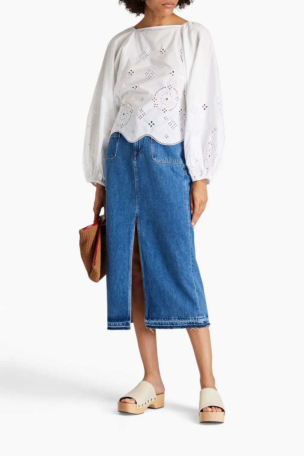 English embroidery blouse with ties at the back GANNI, white