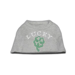 Four Leaf Clover Outline Rhinestone Shirts Grey XS (8)