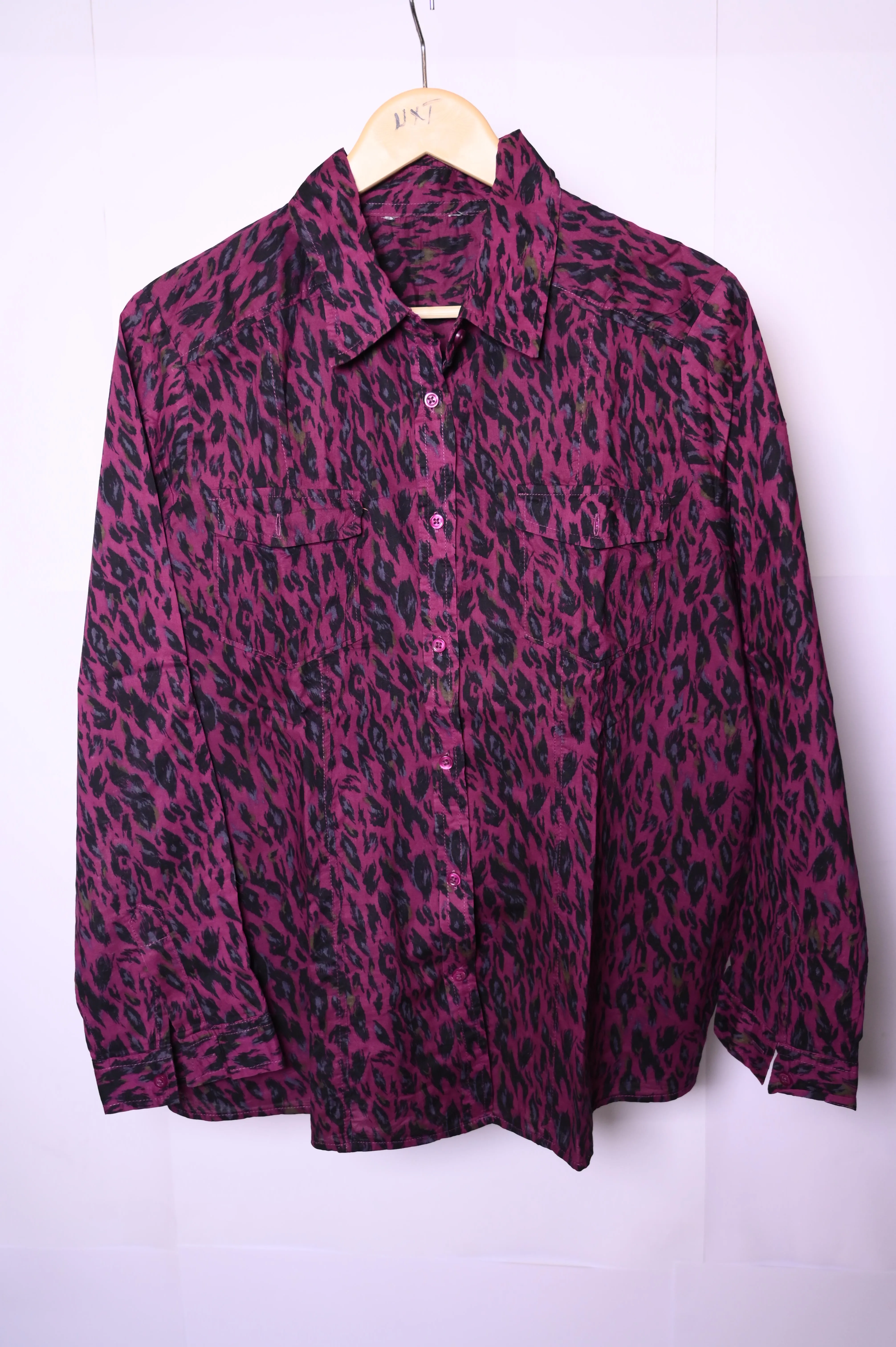 George Small Blue and Purple Check Button-Down Blouse