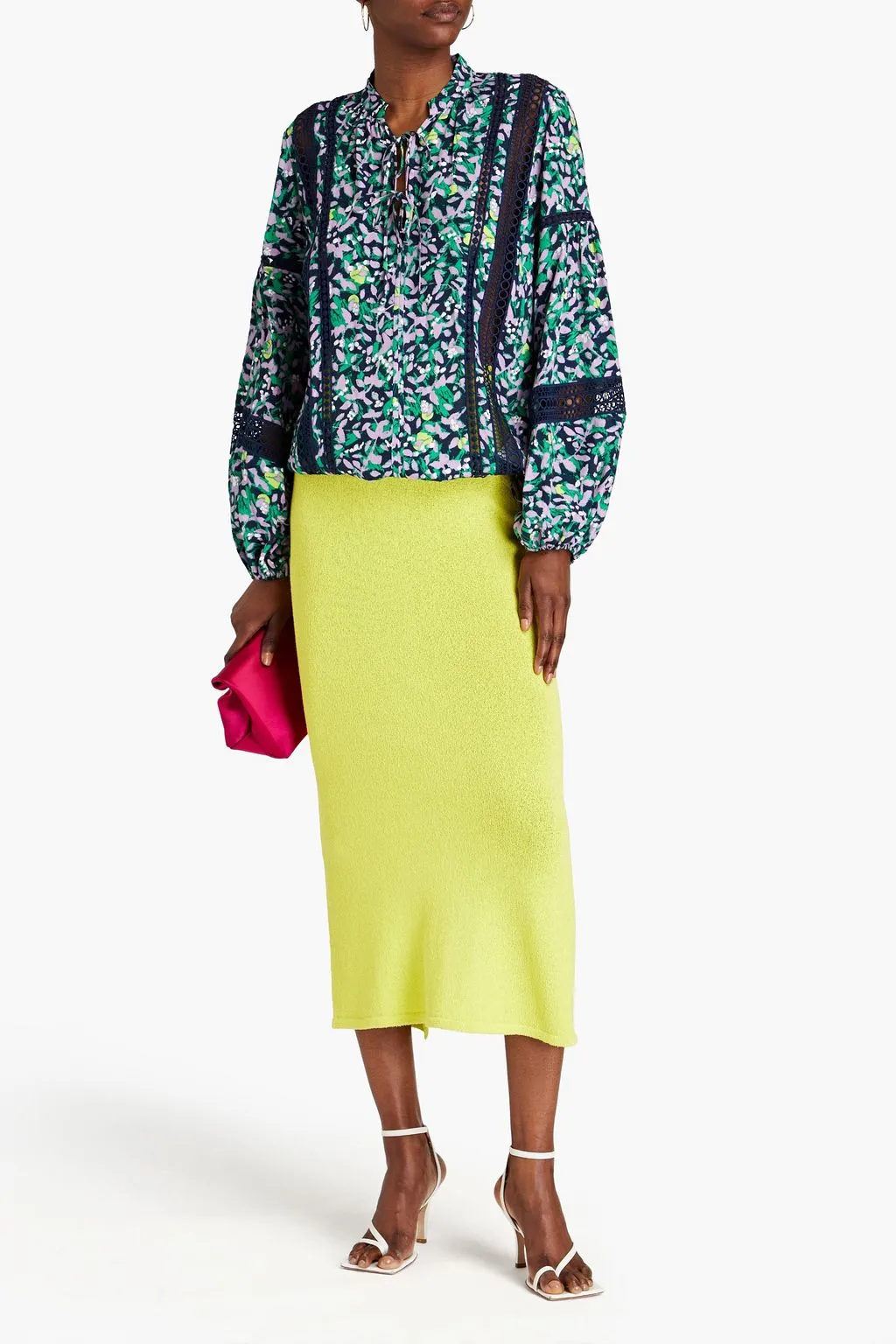 Ginny crepe blouse with lace trim and DIANE VON FURSTENBERG print, lilac