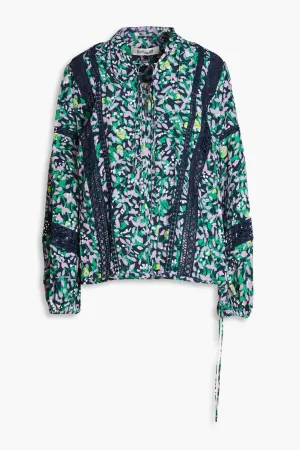 Ginny crepe blouse with lace trim and DIANE VON FURSTENBERG print, lilac