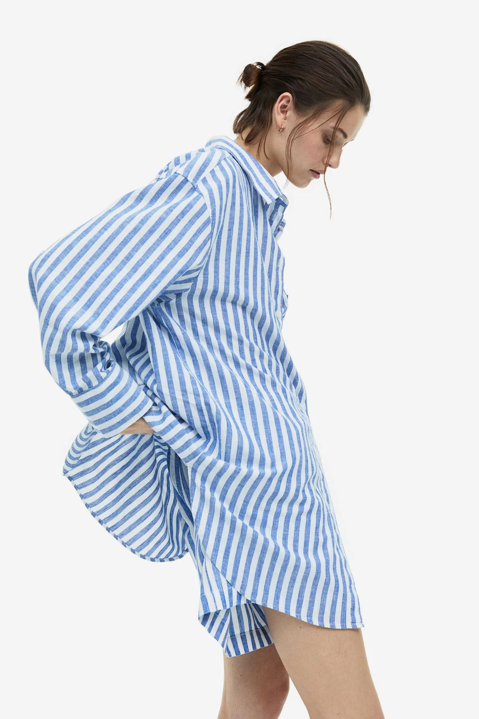 H&M Linen-blend shirt, blue/white