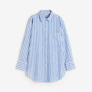 H&M Linen-blend shirt, blue/white