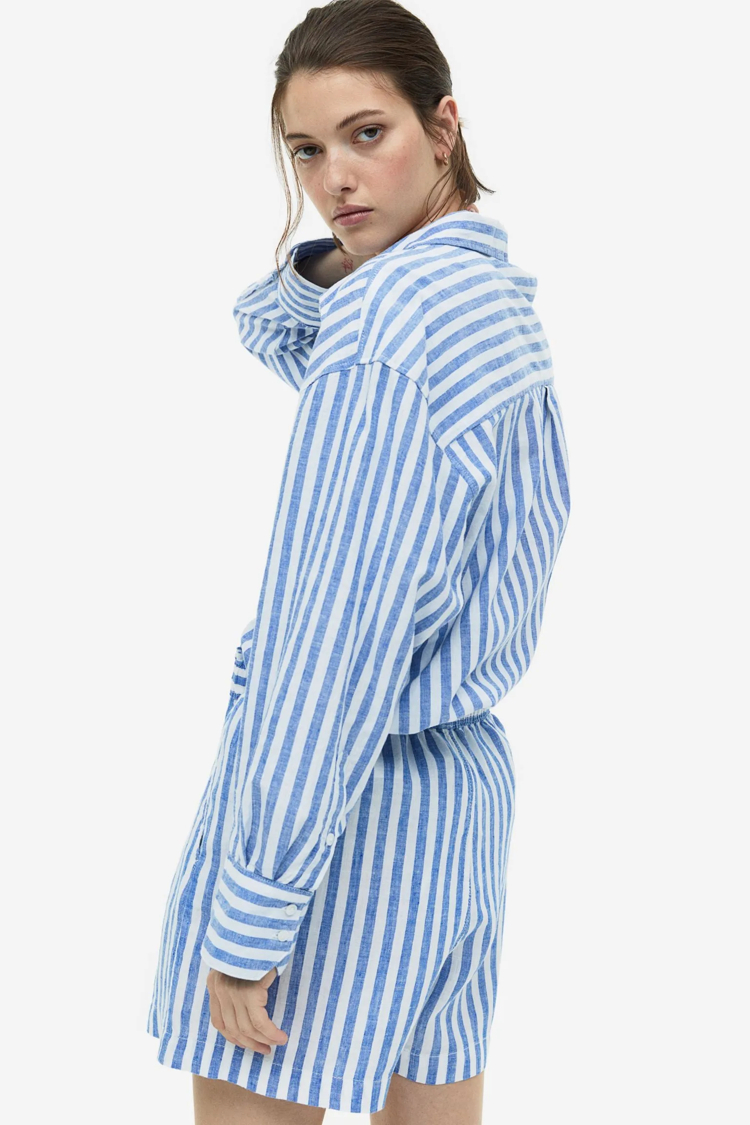 H&M Linen-blend shirt, blue/white