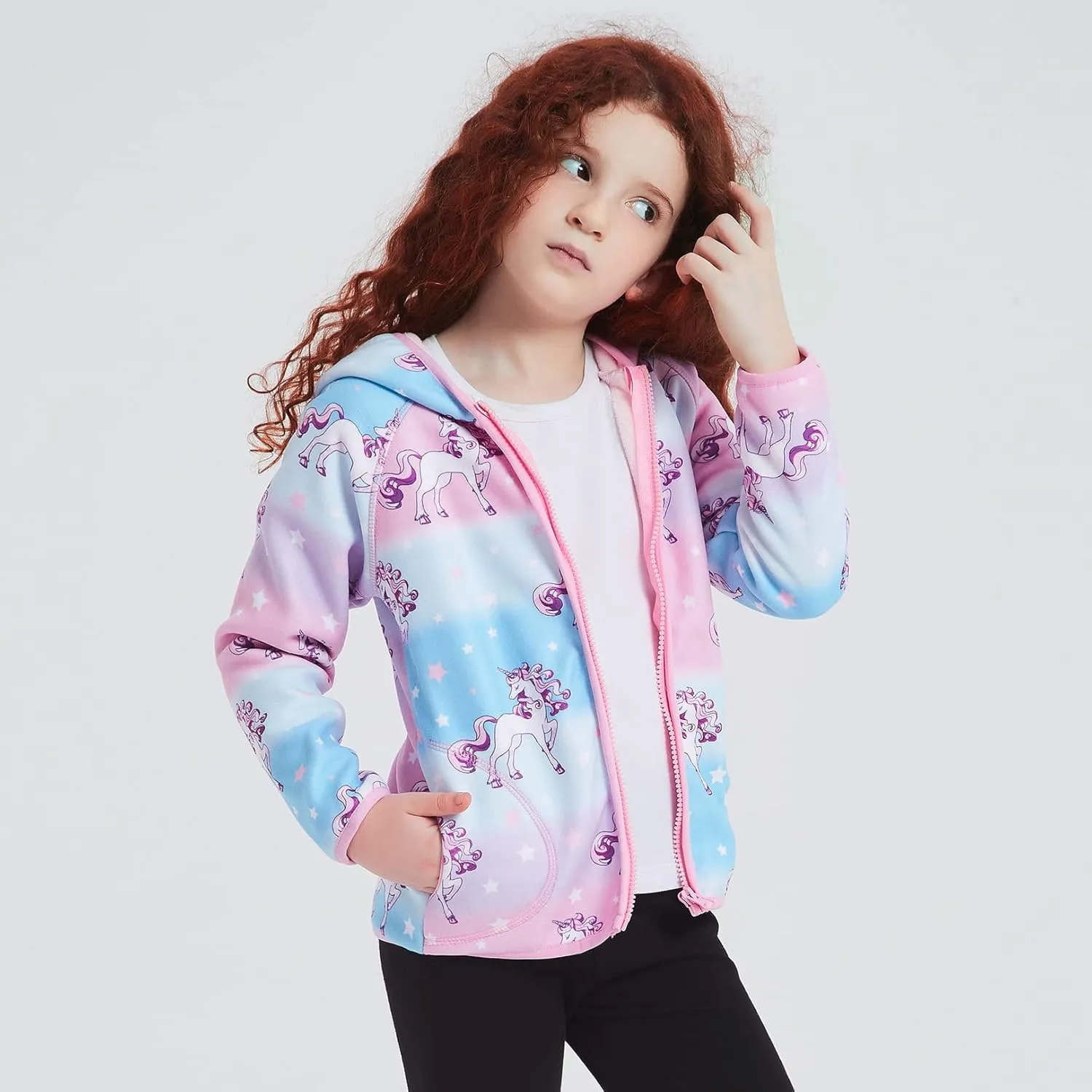 Jxstar Girls Zip-Up Hoodie Kids Fall Winter Warm Sweatshirt Polar Fleece Clothes with Pockets