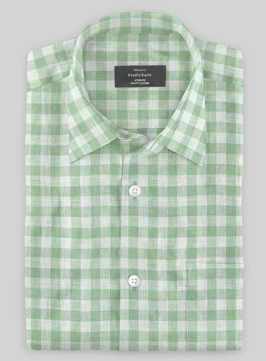 Light Green Checks Linen Shirt