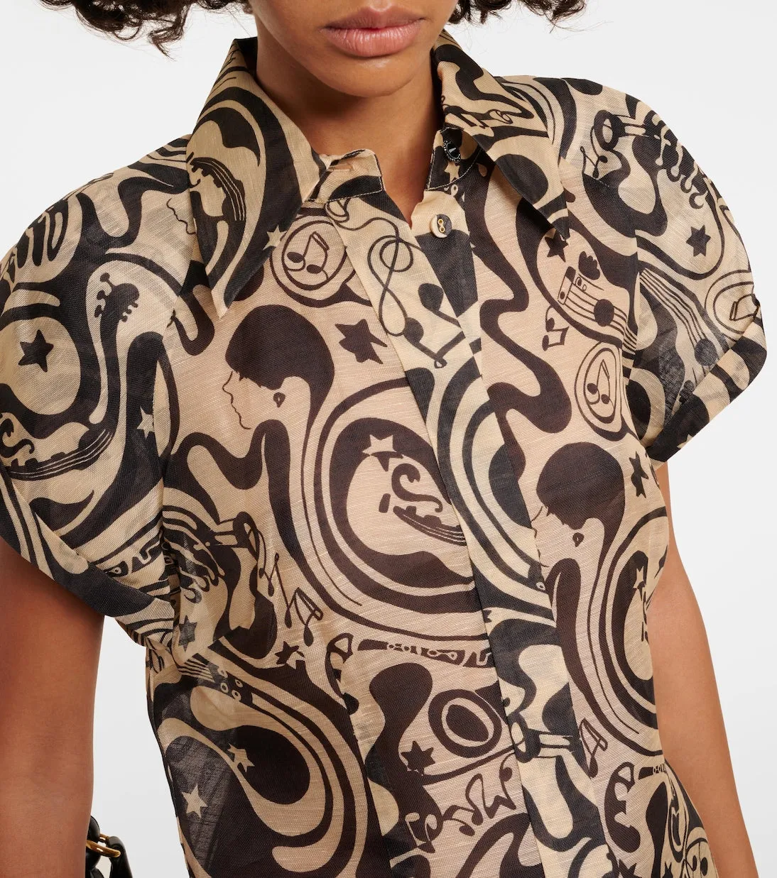 Linen and silk blouse with Zimmermann print, black