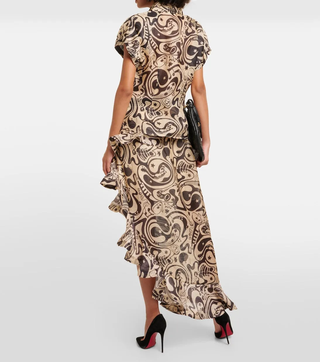 Linen and silk blouse with Zimmermann print, black