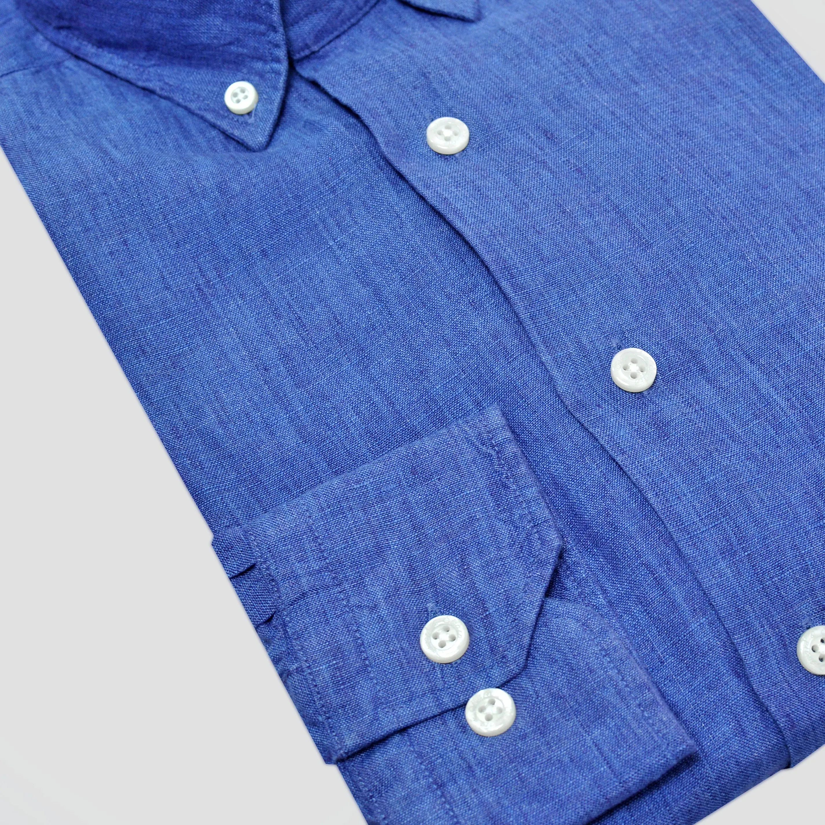 Linen Button Down Shirt in Denim Blue