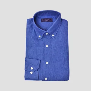 Linen Button Down Shirt in Denim Blue
