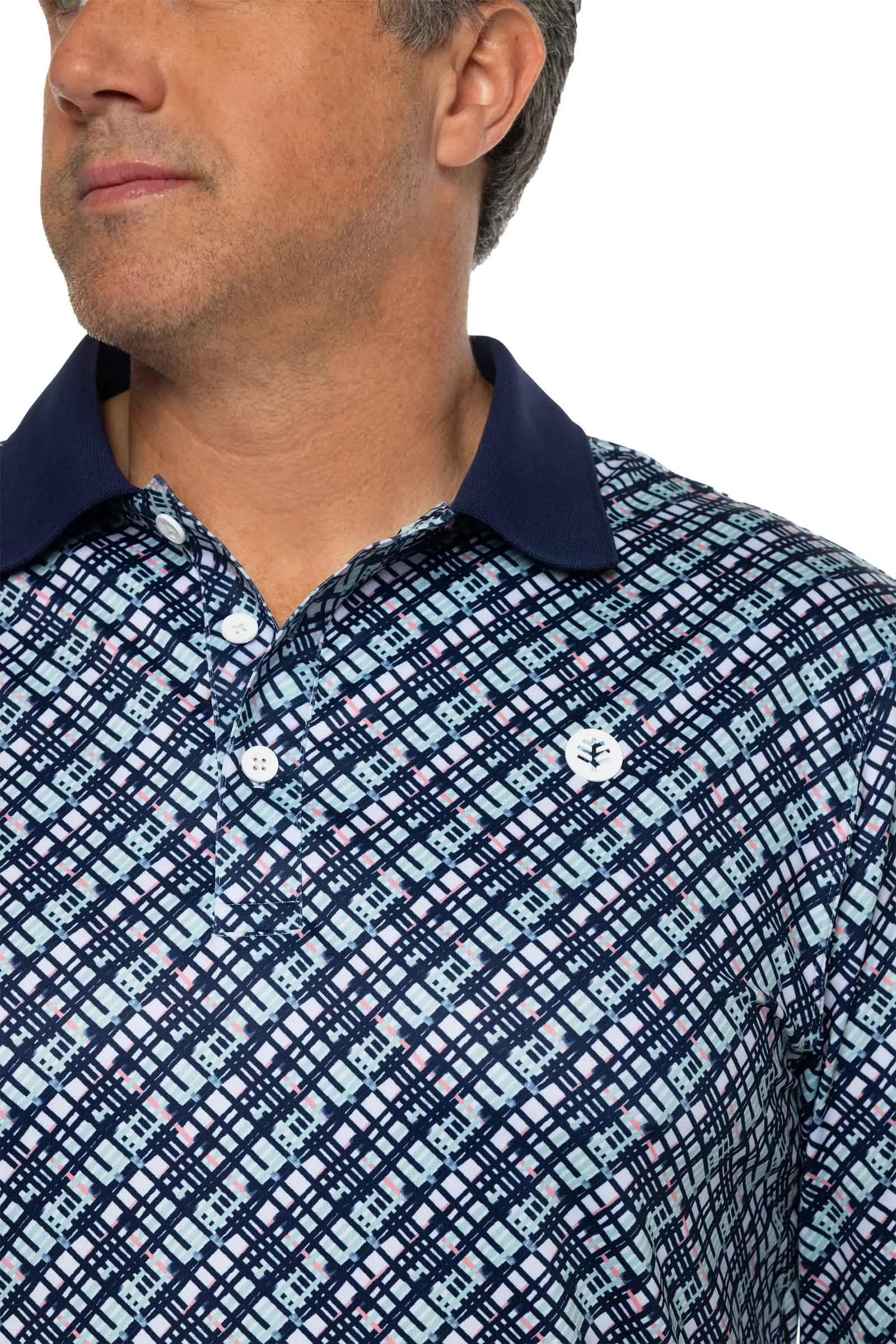 Men's Erodym Long Sleeve Golf Polo | Navy Gulf Stream Stripe