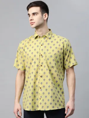 Men's Lime Green Cotton Half Sleeves Shirt - Taantav