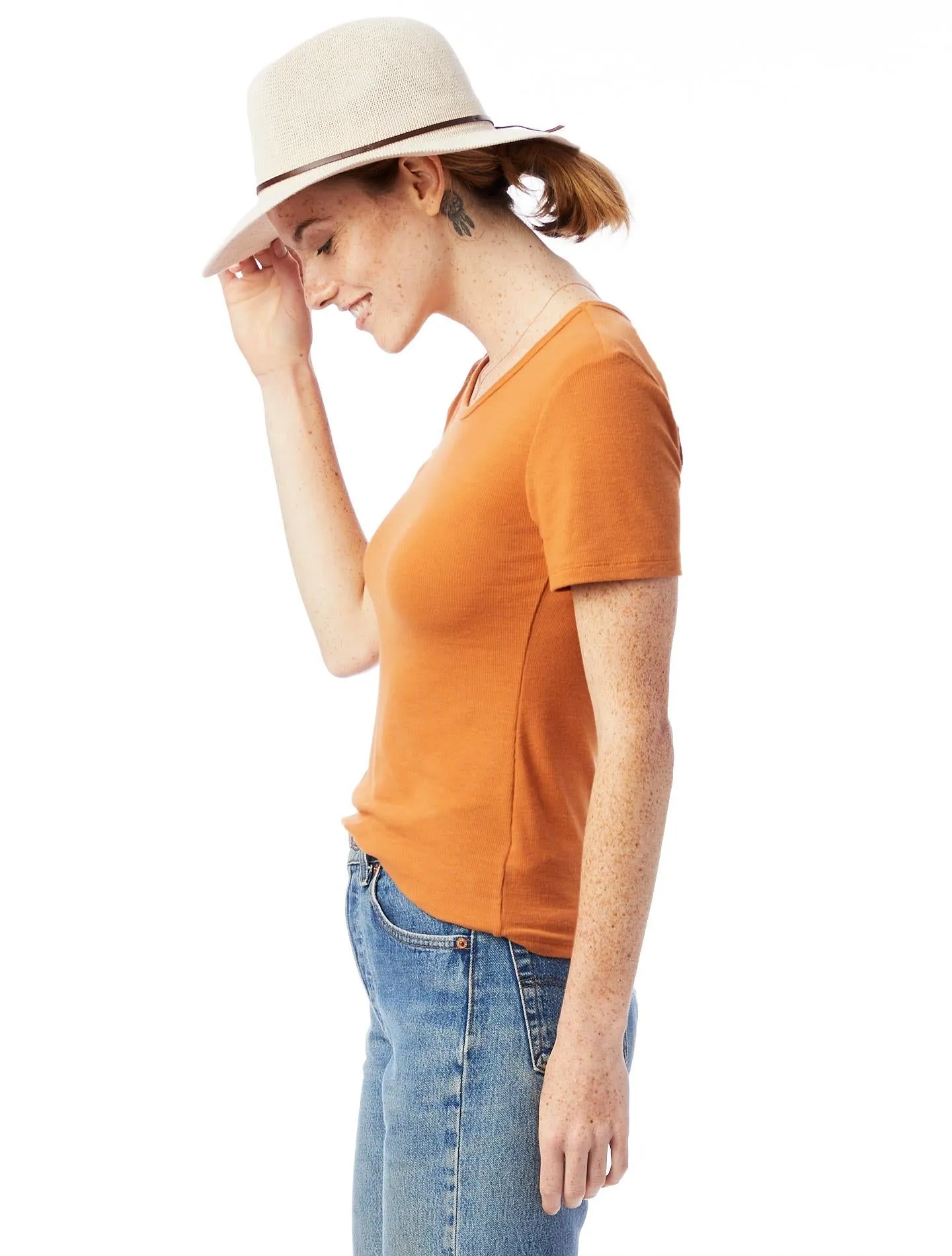 Mia Slinky Rib Crew T-Shirt (Bronze)