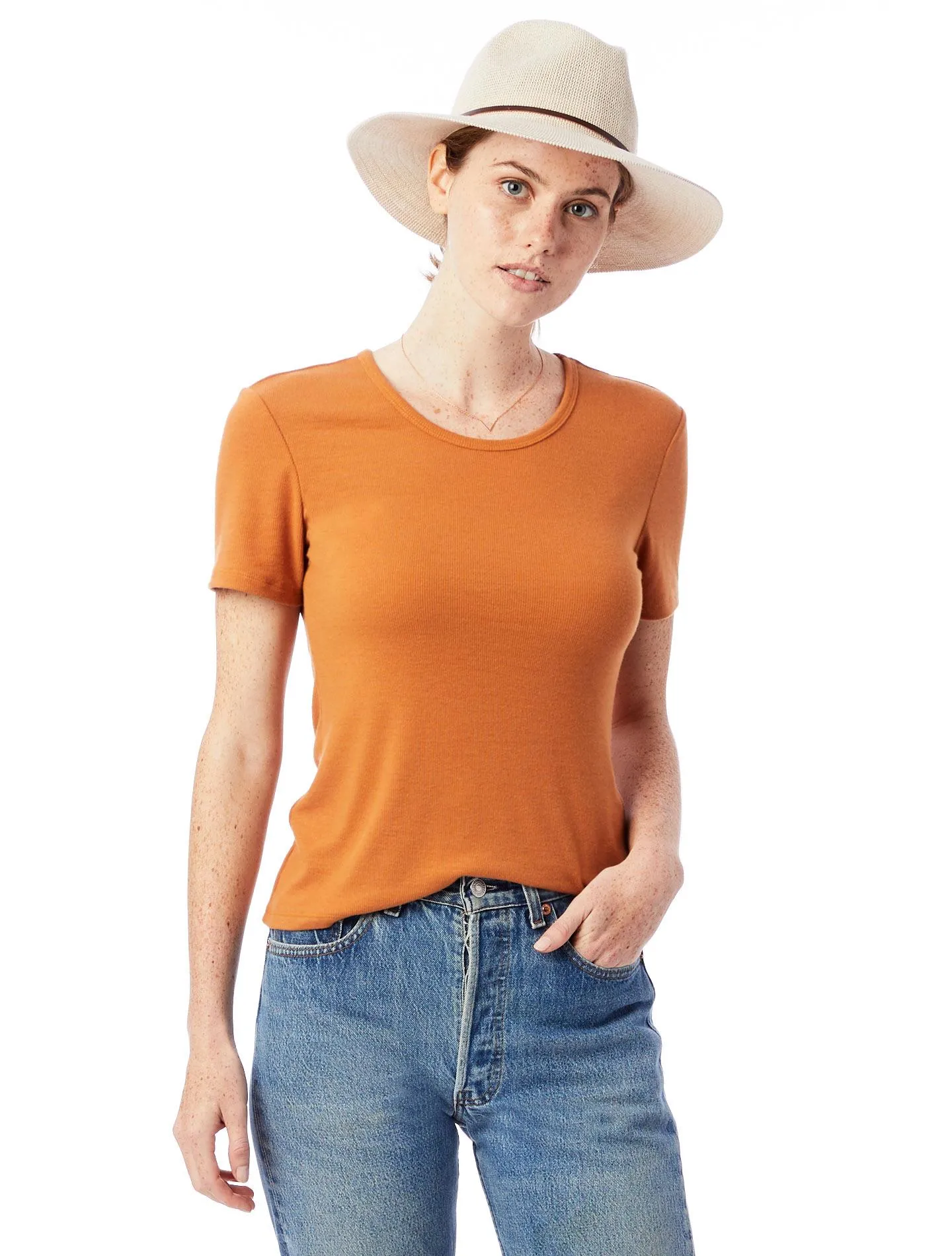Mia Slinky Rib Crew T-Shirt (Bronze)