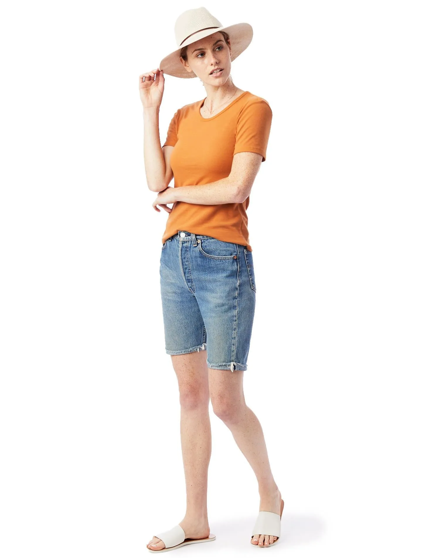 Mia Slinky Rib Crew T-Shirt (Bronze)