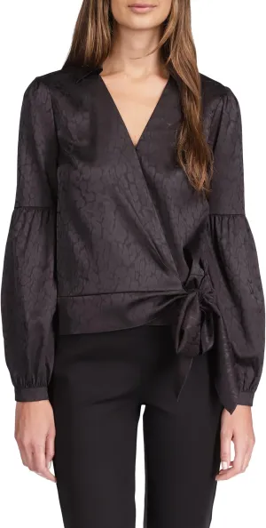 MICHAEL Michael Kors Cheetah Jacquard Wrap Top, Black