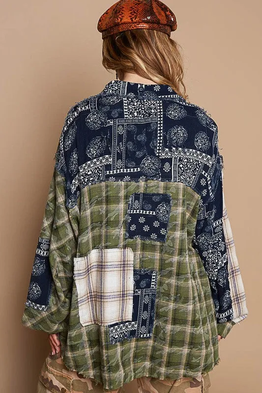 Moss Patchwork Plaid Button Up Shirt