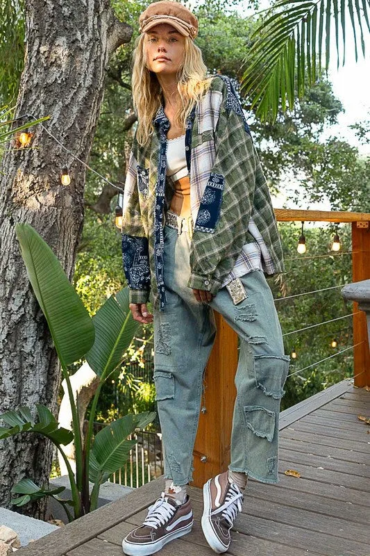 Moss Patchwork Plaid Button Up Shirt