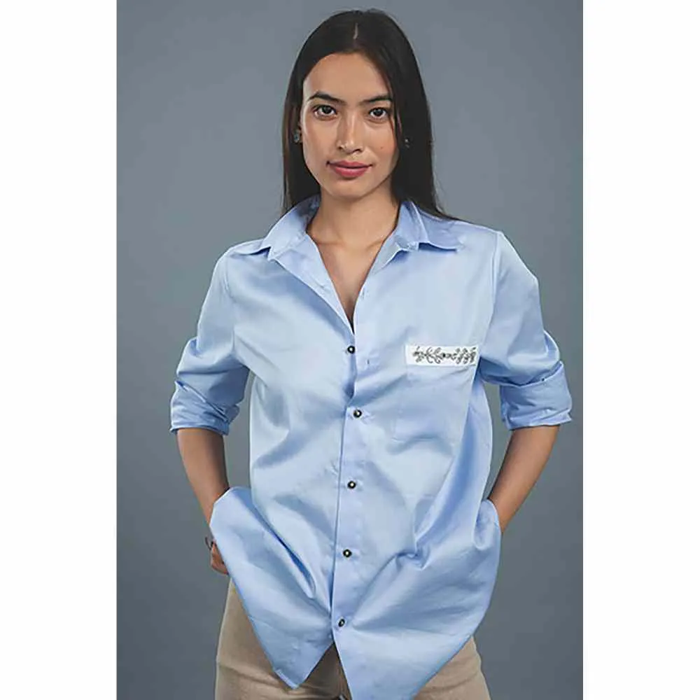 Pallavi Swadi Sky Blue Pocket Swarvoski Shirt
