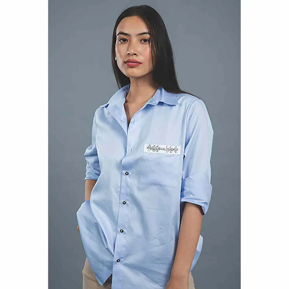 Pallavi Swadi Sky Blue Pocket Swarvoski Shirt