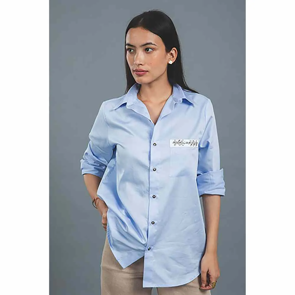 Pallavi Swadi Sky Blue Pocket Swarvoski Shirt