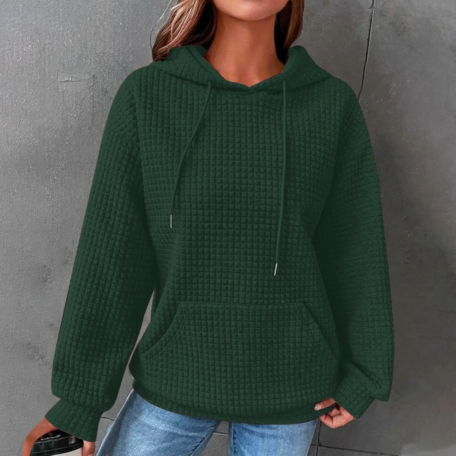Plain Hoodie for Women Oversized Baggy Long Sleeve Drawstring Hooded Fashion Hide Belly Classic-Fit Hoodie